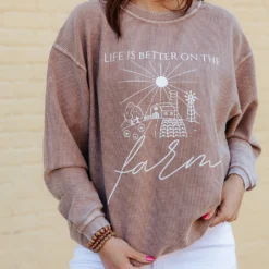 Life Is Better On The Farm Ribbed Graphic Crewneck