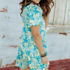 Sketched Floral Puff Sleeve Dress -Women's Clothing Store 0P1A1417