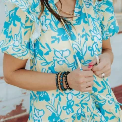 Sketched Floral Puff Sleeve Dress -Women's Clothing Store 0P1A1425