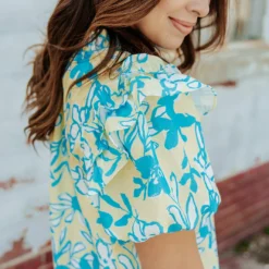 Sketched Floral Puff Sleeve Dress -Women's Clothing Store 0P1A1428