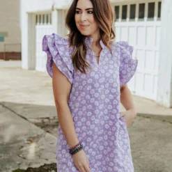 Embroidered Daisies Double Flutter Dress -Women's Clothing Store 0P1A1437