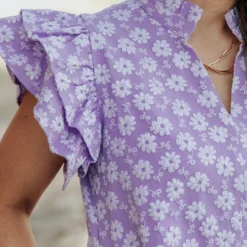 Embroidered Daisies Double Flutter Dress -Women's Clothing Store 0P1A1456