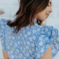 Embroidered Daisies Double Flutter Dress -Women's Clothing Store 0P1A1477