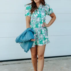 Sketched Floral Puff Sleeve Dress -Women's Clothing Store 0P1A1543