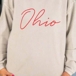 Cursive Ohio Grey Ribbed Graphic Crewneck