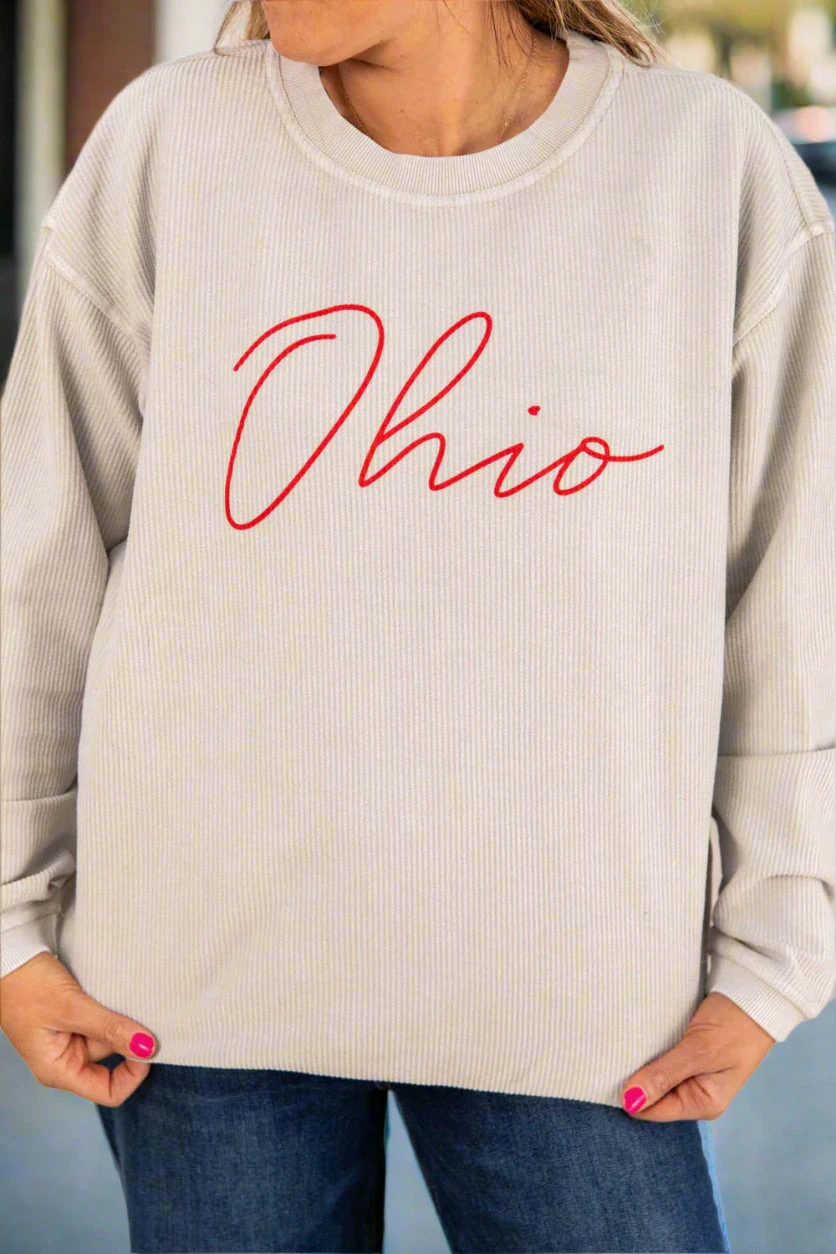 Cursive Ohio Grey Ribbed Graphic Crewneck 1 Cursive Ohio Grey Ribbed Graphic Crewneck