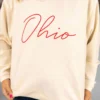 Cursive Ohio Cream Ribbed Graphic Crewneck