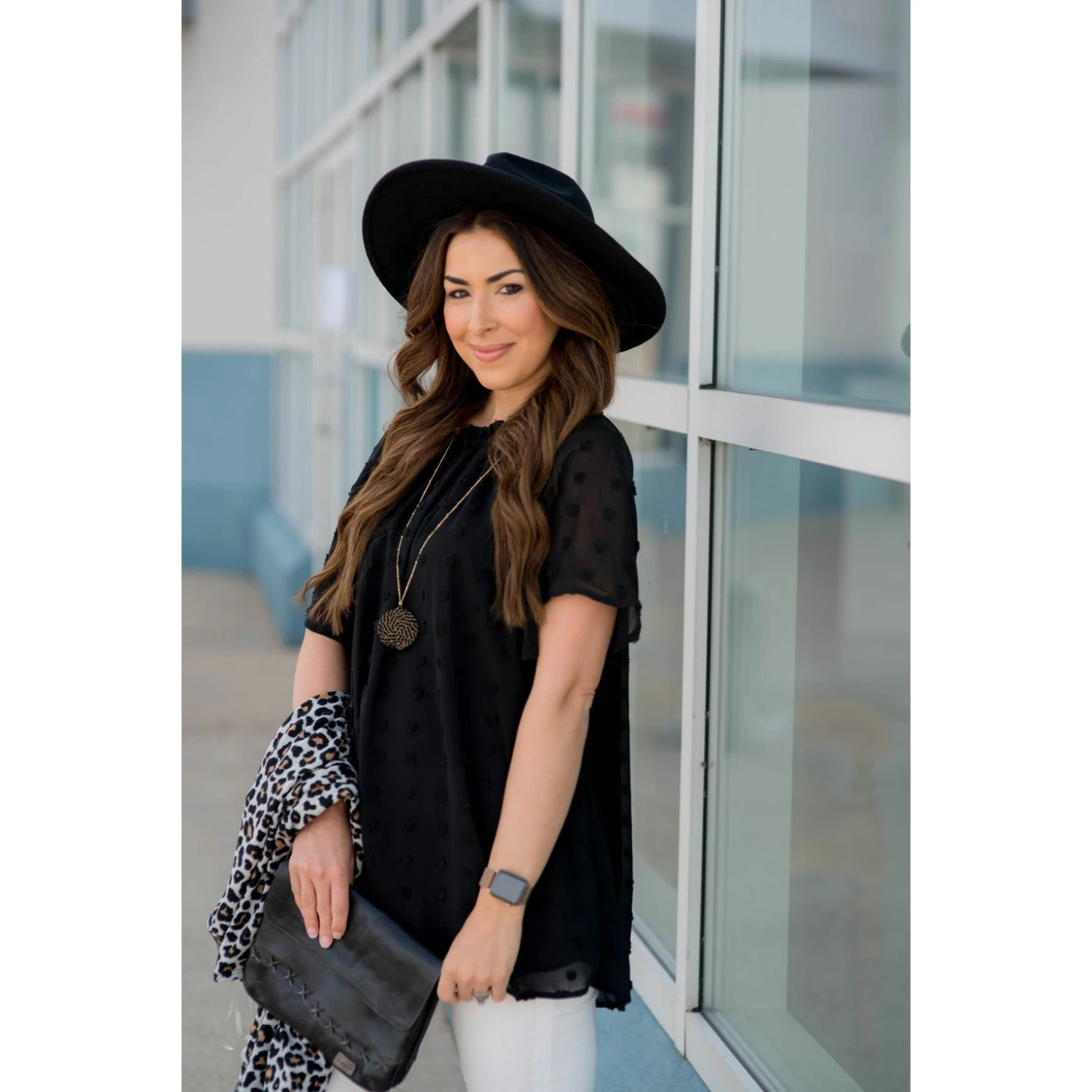 Textured Dot Cinch Neck Tunic Blouse 19 Textured Dot Cinch Neck Tunic Blouse - Image 19