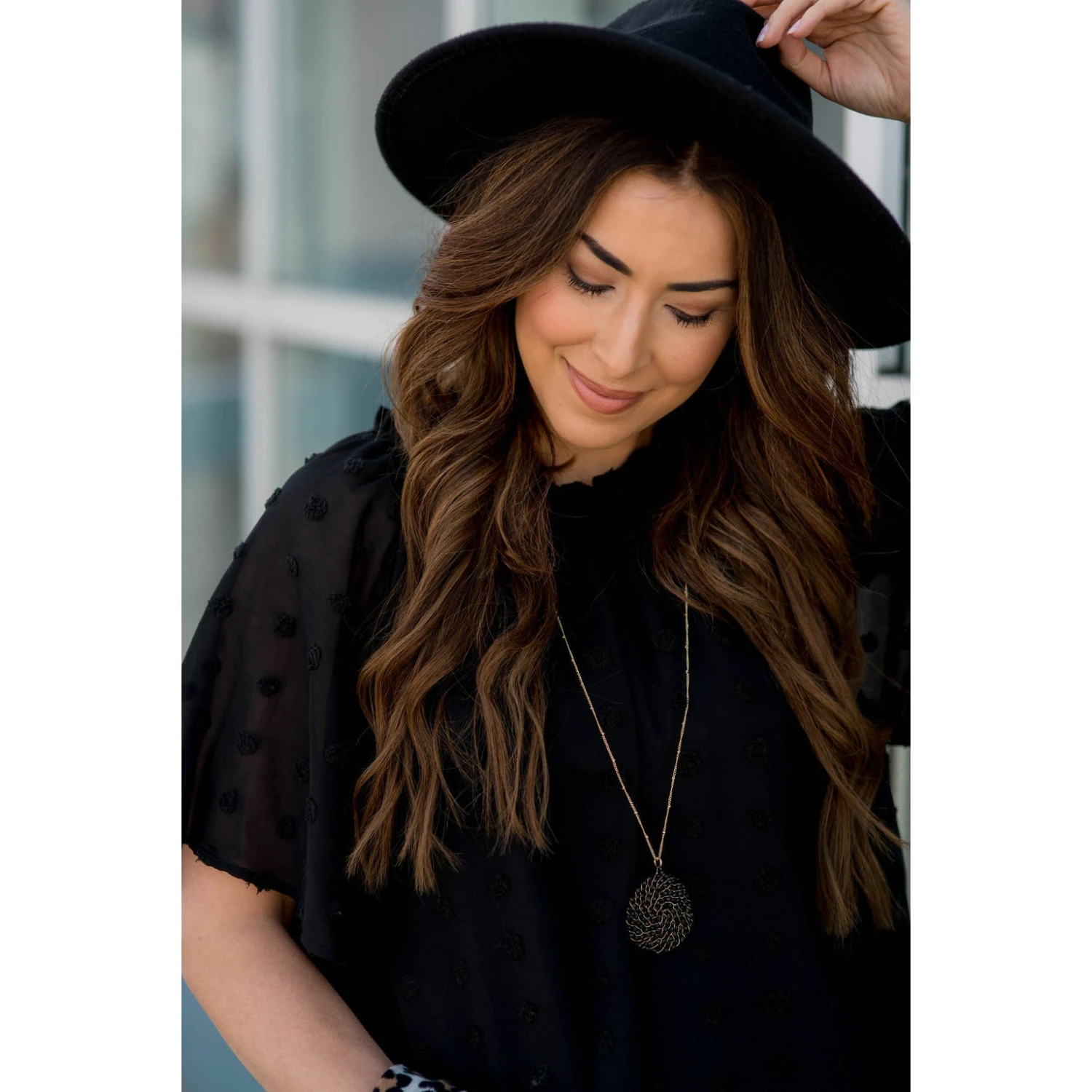 Textured Dot Cinch Neck Tunic Blouse 17 Textured Dot Cinch Neck Tunic Blouse - Image 17