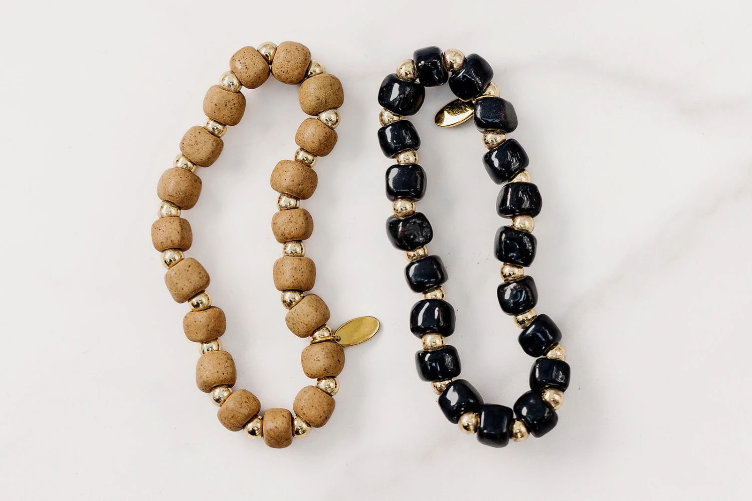 Bel Koz Gold Squared Bead Clay Bracelet 1 Bel Koz Gold Squared Bead Clay Bracelet