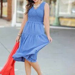 Ruched Top Tank Midi Dress -Women's Clothing Store 225A3182