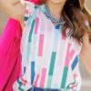 Color Block Stripes Cinched Blouse