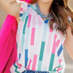 Color Block Stripes Cinched Blouse