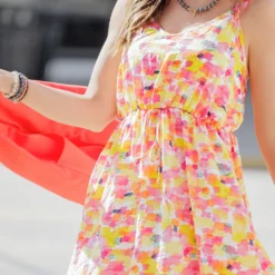 Watercolor Ruffle Accented Tank Dress -Women's Clothing Store 225A3340