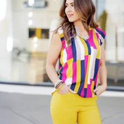 Color Blocked Flutter Trim Blouse 35 Color Blocked Flutter Trim Blouse -Women's Clothing Store 225A3402