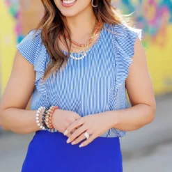 Vertical Striped Flutter Tank -Women's Clothing Store 225A3410