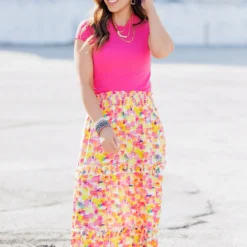 Watercolor Ruffled Maxi Skirt