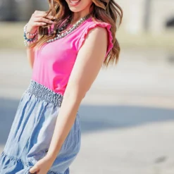 Tiered Denim Midi Skirt -Women's Clothing Store 225A3841