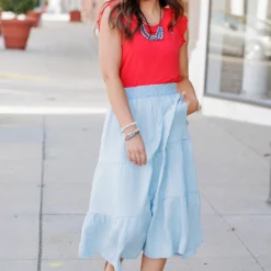 Tiered Denim Midi Skirt -Women's Clothing Store 225A3864