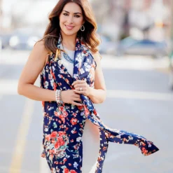 Navy Floral Kimono Vest