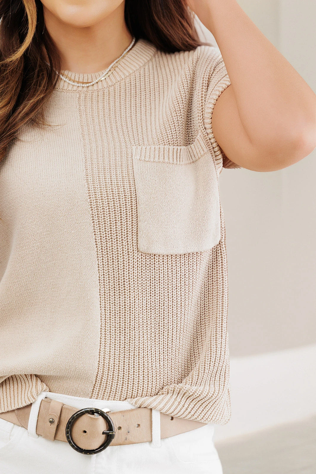 Mixed Knits Pocket Accented Short Sleeve Sweater 7 Mixed Knits Pocket Accented Short Sleeve Sweater - Image 7