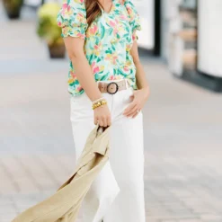 Brush Stroke Puff Sleeve Blouse -Women's Clothing Store 225A7291