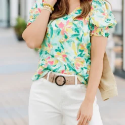 Brush Stroke Puff Sleeve Blouse -Women's Clothing Store 225A7320