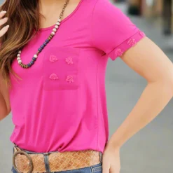 Textured Dot Trim Pocket Tee