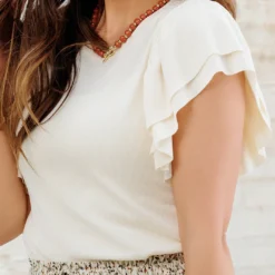 Dual Butterfly Sleeve Ribbed Tee -Women's Clothing Store 225A9059
