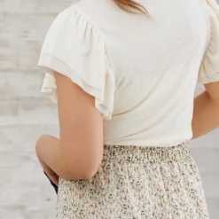 Dual Butterfly Sleeve Ribbed Tee -Women's Clothing Store 225A9084