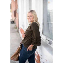 Triple Ruffle Sleeved Tee -Women's Clothing Store BB 0022 210683