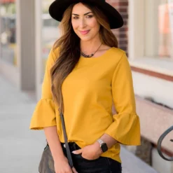 Mustard Flutter Sleeve Blouse