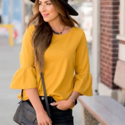 Mustard Flutter Sleeve Blouse -Women's Clothing Store BB 0043 da8eb67b e412 47ba b20b 1281e7685039 141168