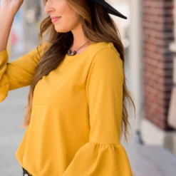 Mustard Flutter Sleeve Blouse -Women's Clothing Store BB 0045 8b1245d7 cab1 400d aee8 f3a8494165bb 303846