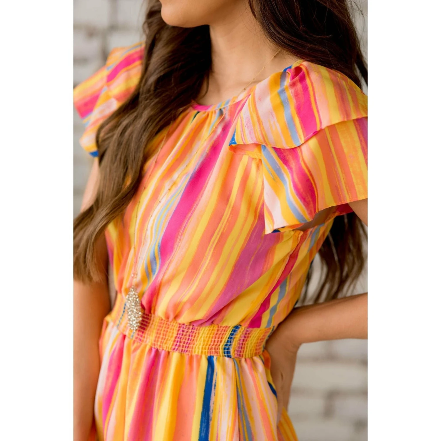 Double Flutter Vertical Watercolor Striped Dress 9 Double Flutter Vertical Watercolor Striped Dress - Image 9