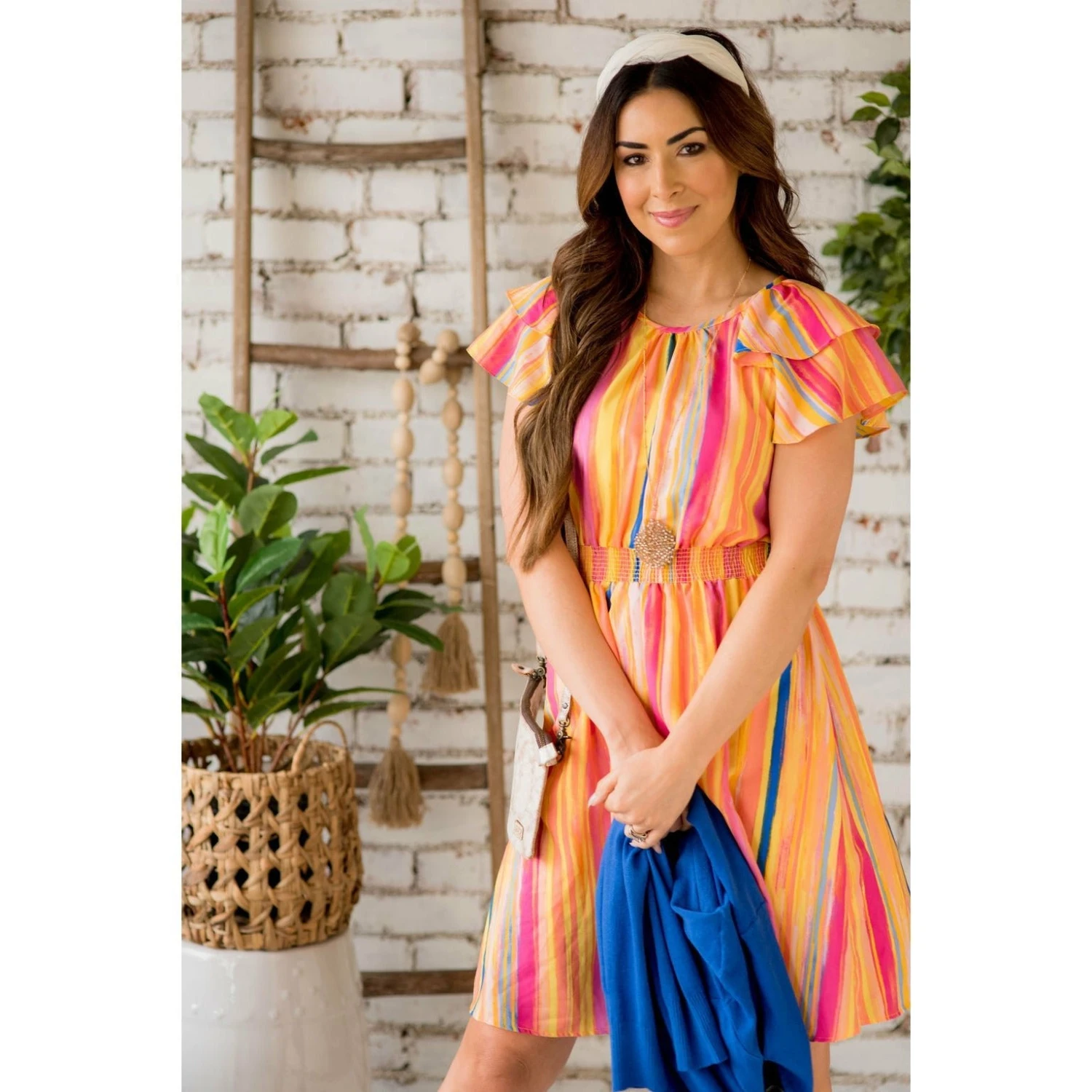 Double Flutter Vertical Watercolor Striped Dress 2 Double Flutter Vertical Watercolor Striped Dress - Image 2