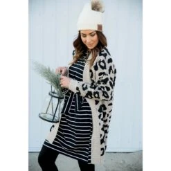 Solid Trimmed Leopard Cardigan -Women's Clothing Store BB 0088 64a60794 917b 4abd a604 fdba5f4834b6