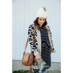 Solid Trimmed Leopard Cardigan -Women's Clothing Store BB 0093 1 735ef317 d629 4f75 af2f be13e28848ee