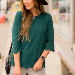 Lightweight Scalloped 3/4 Sleeve Blouse -Women's Clothing Store BB 0131 369132