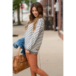 Stripe Solid Trimmed Sweatshirt -Women's Clothing Store BB 0138 0e1c7dfb 2e72 4e8f ac45 70f45da9e097