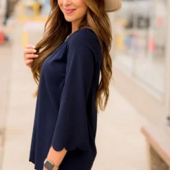 Scalloped Edge 3/4 Sleeve Blouse -Women's Clothing Store BB 0159 d51737be d8db 4a92 aa27 58309bea3058 120036