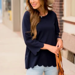 Scalloped Edge 3/4 Sleeve Blouse -Women's Clothing Store BB 0162 1536066b f39d 44f9 a02a 1bd503d4f69c 443678
