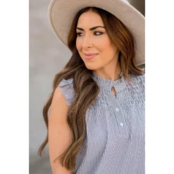 Vertical Striped Button Accented Ruffle Tank -Women's Clothing Store BB 0167 08d09041 0494 43a3 877f b512d69cdfc5