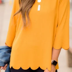 Lightweight Scalloped 3/4 Sleeve Blouse -Women's Clothing Store BB 0192 212c5204 43d9 4ee8 a45f 0ef452288a40 756745