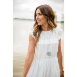 Eyelet Ruffle Trim Bibbed Dress -Women's Clothing Store BB 0200 15aba541 2a15 4386 a1fb 753abc519902