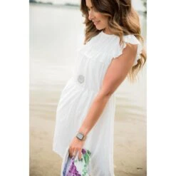 Eyelet Ruffle Trim Bibbed Dress -Women's Clothing Store BB 0201