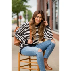 Stripe Solid Trimmed Sweatshirt -Women's Clothing Store BB 0213 abf02a12 6c83 41f2 96b6 264934546be0