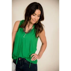 Ruffle Neck Button Tank -Women's Clothing Store BB 0214 06073bd1 d5f3 4be3 bacb e8f9665d2cd1