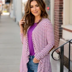 Striped Waterfall Elbow Patch Cardigan