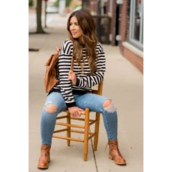 Stripe Solid Trimmed Sweatshirt -Women's Clothing Store BB 0221 49c5d311 3bac 41c2 9a95 8de3809d8d59